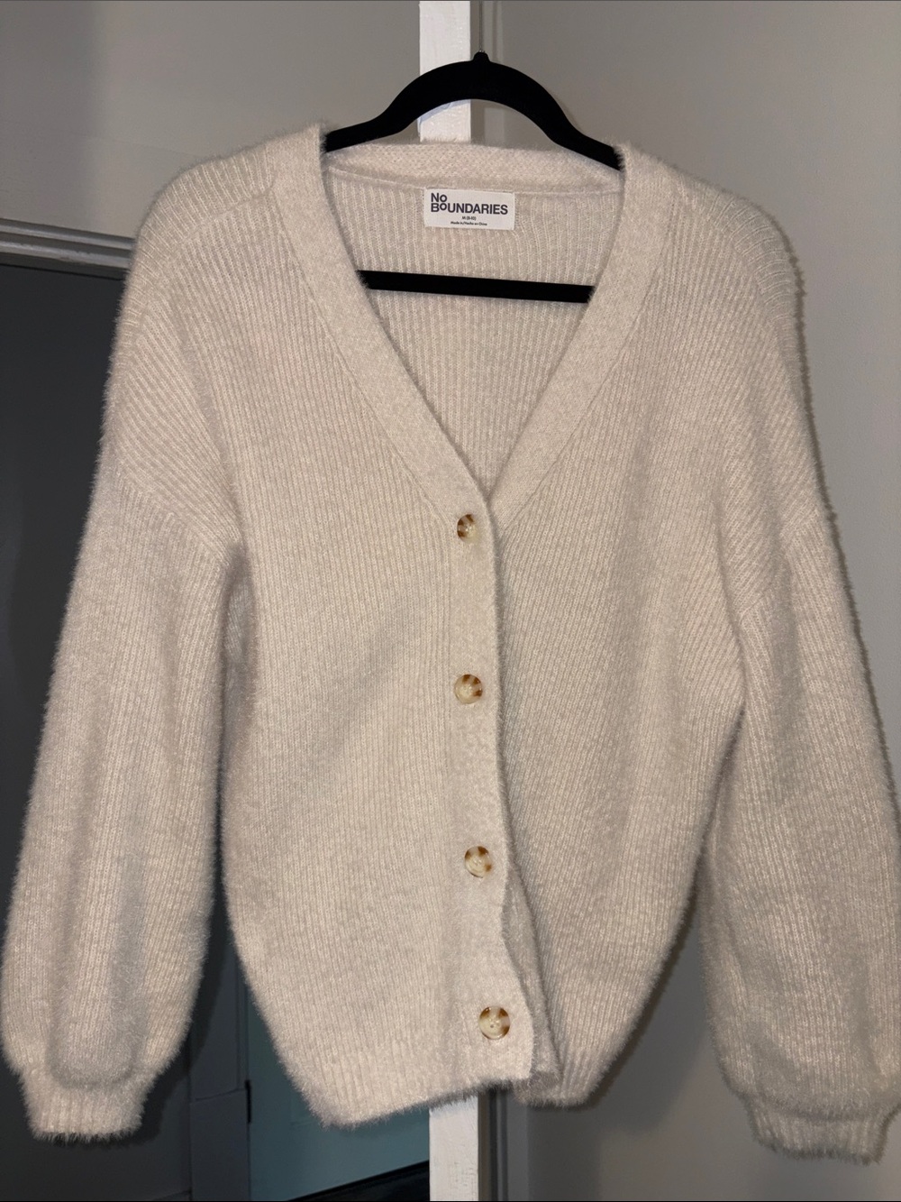 Ivory Button-Front Fuzzy Cardigan - Picture 2 of 3